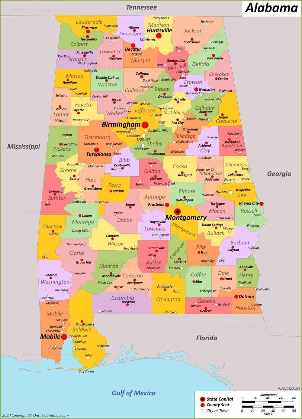 Alabama Counties Map Printable