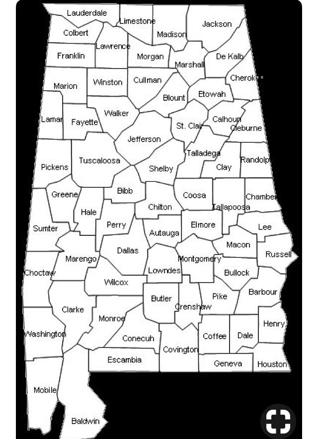 Alabama County Map Printable