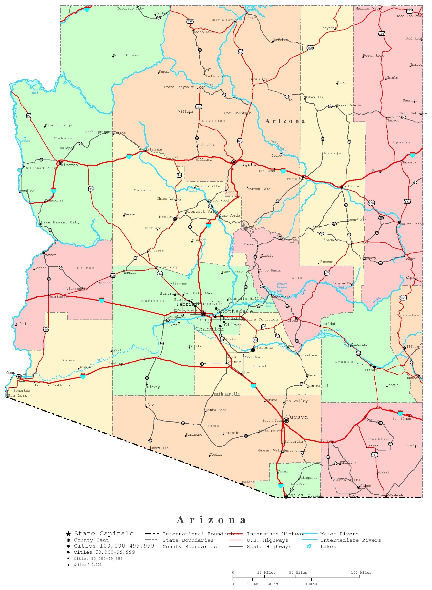 Arizona Printable Map Free Printable Map Of Arizona