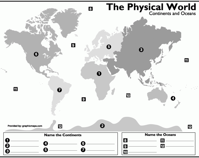 Blank Map Continents Oceans Printable Free