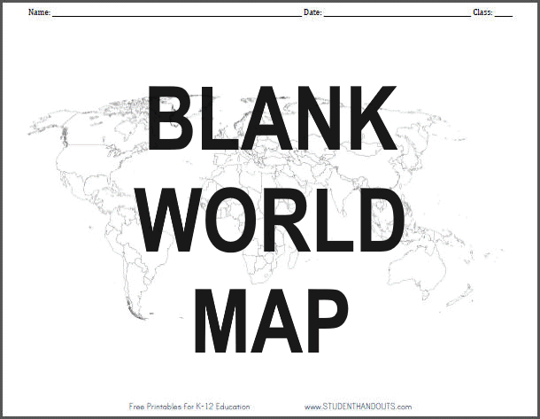 Blank Outline World Map Worksheet PDF Student Handouts Worksheets 