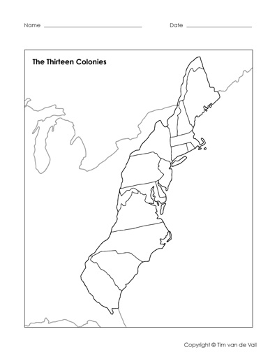 Blank Thirteen Colonies Map Tim 39 s Printables