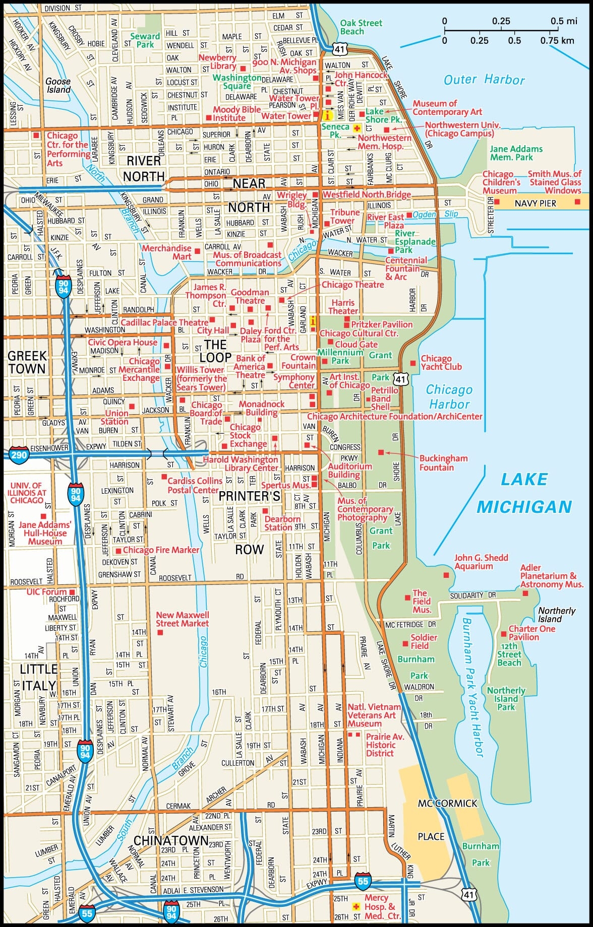 Chicago Downtown Attractions Map Printable
