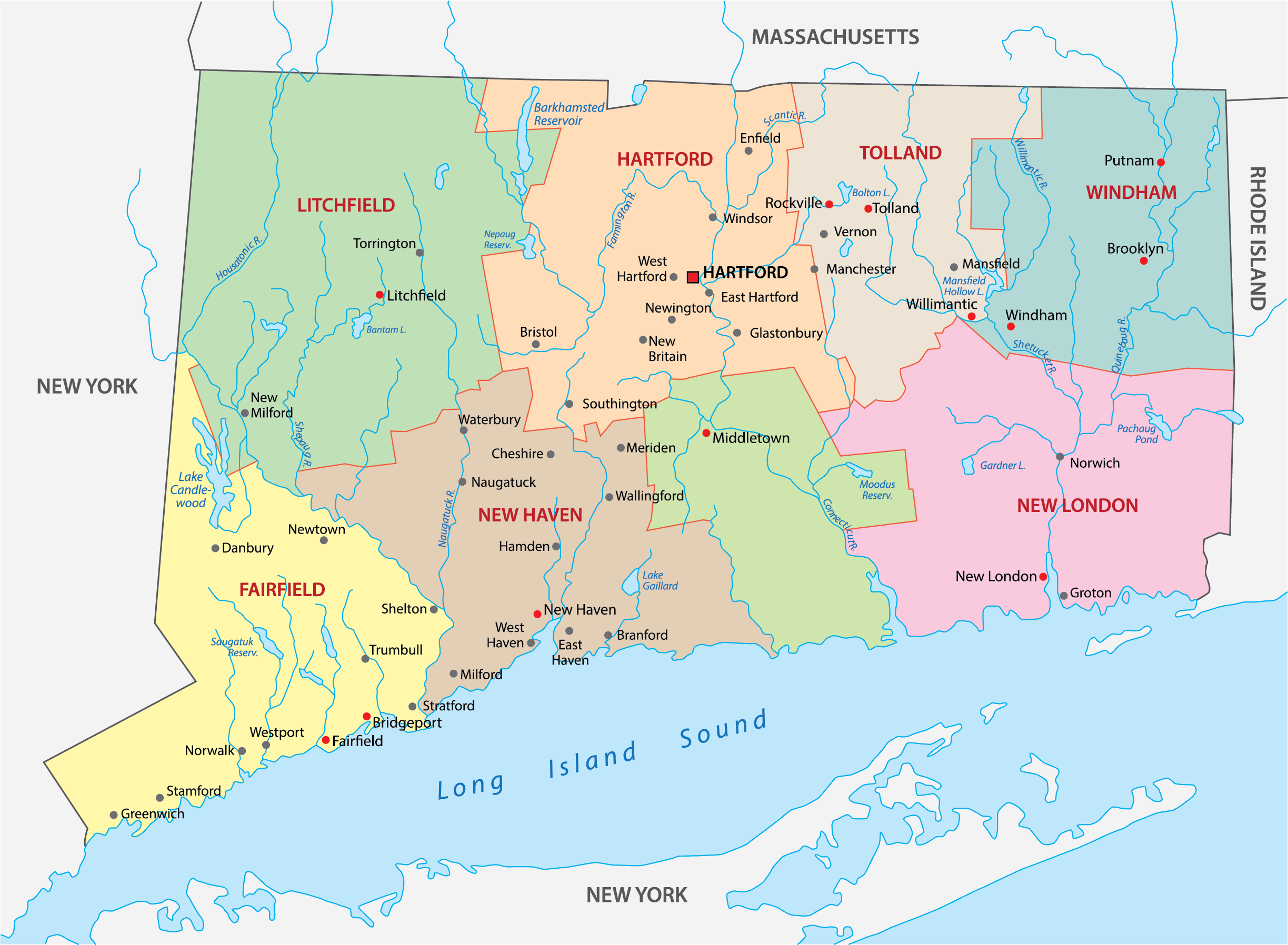 Connecticut County Map Printable Connecticut County Map Printable
