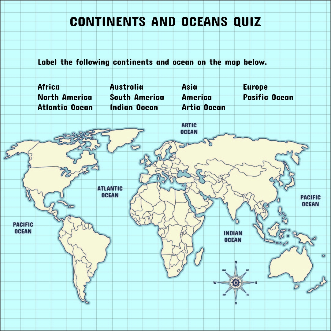 Continents And Oceans Map Quiz Printable