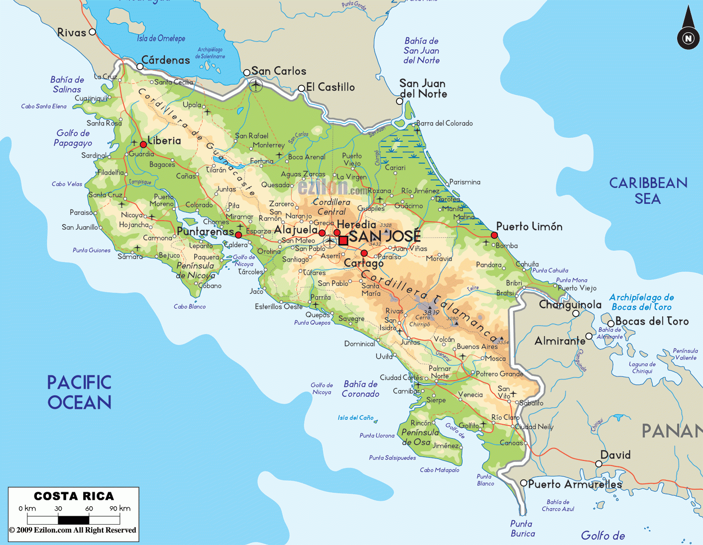 Costa Rica Printable Map