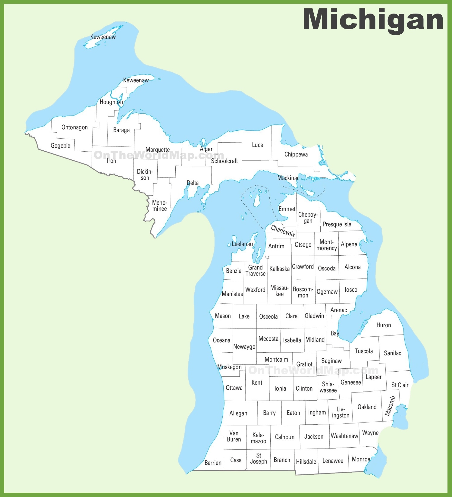 County Map Of Michigan Printable