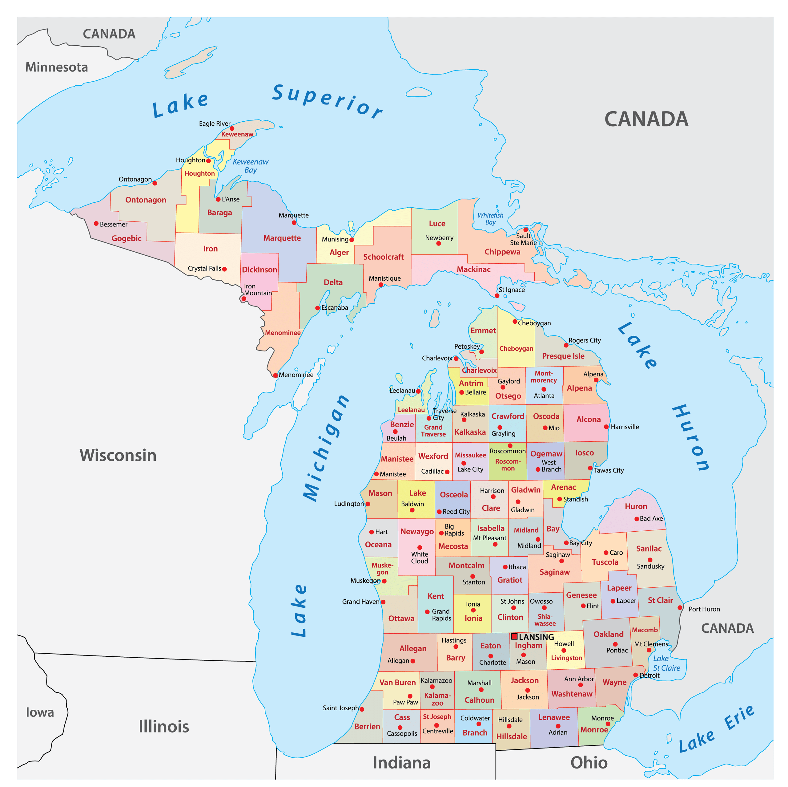 County Map Of Michigan Printable