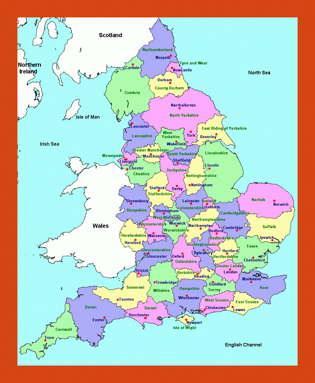 England Printable Map