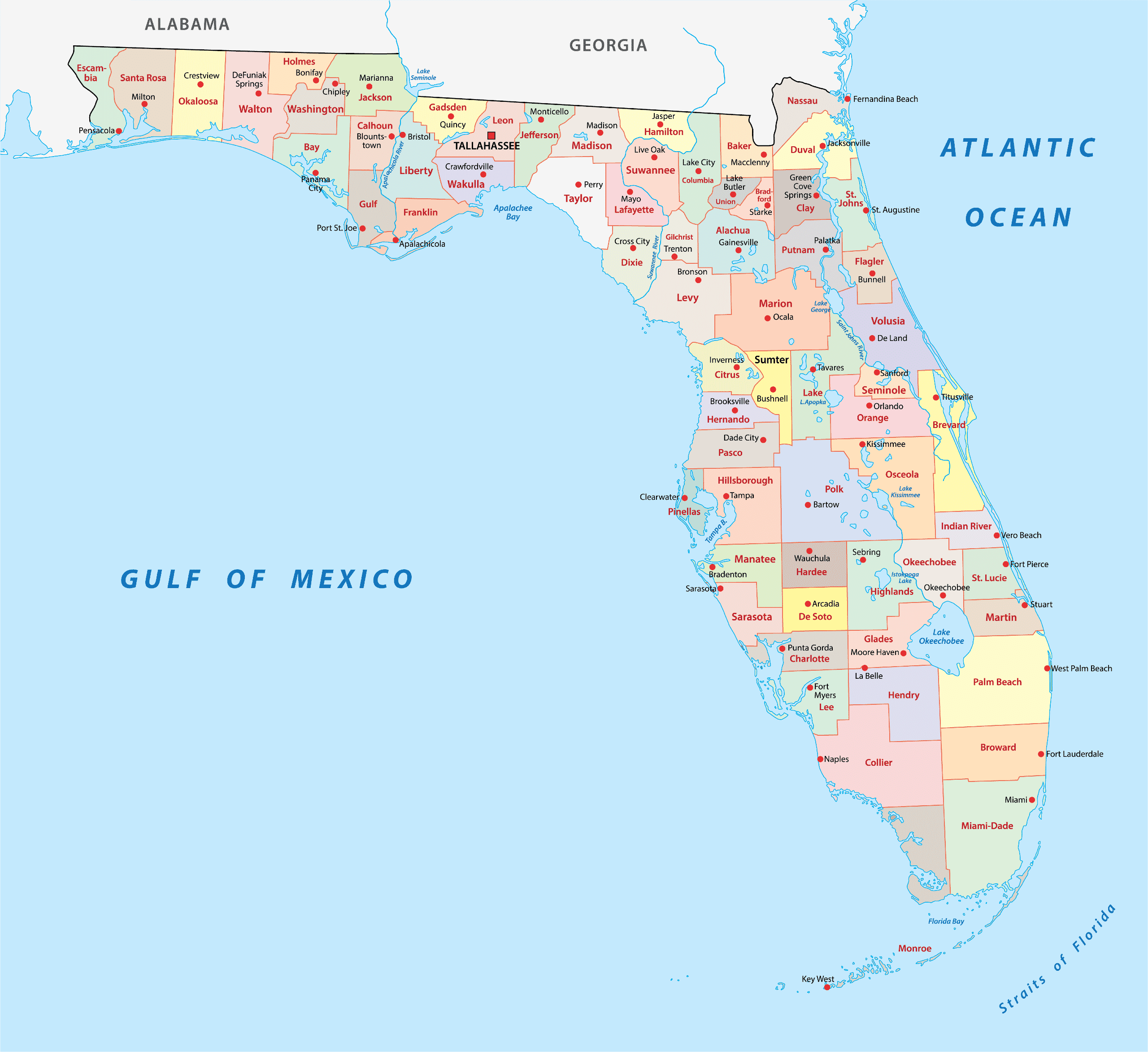 Florida Map Of Counties Printable