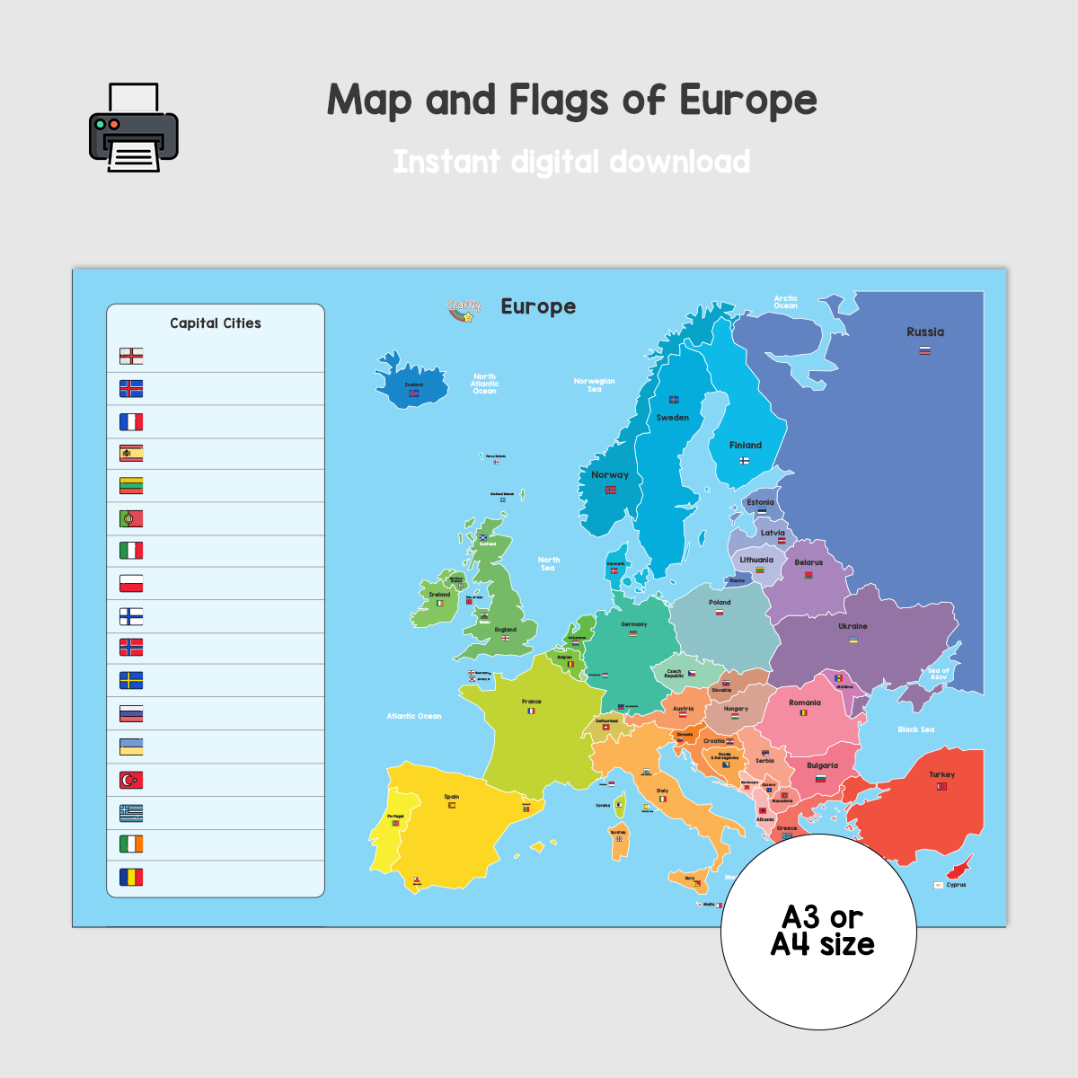 Free Printable Map Of Europe Easy Download Printables For Everyone