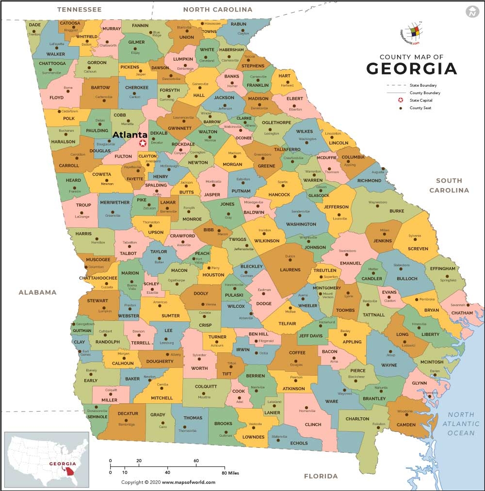 Georgia County Map Printable