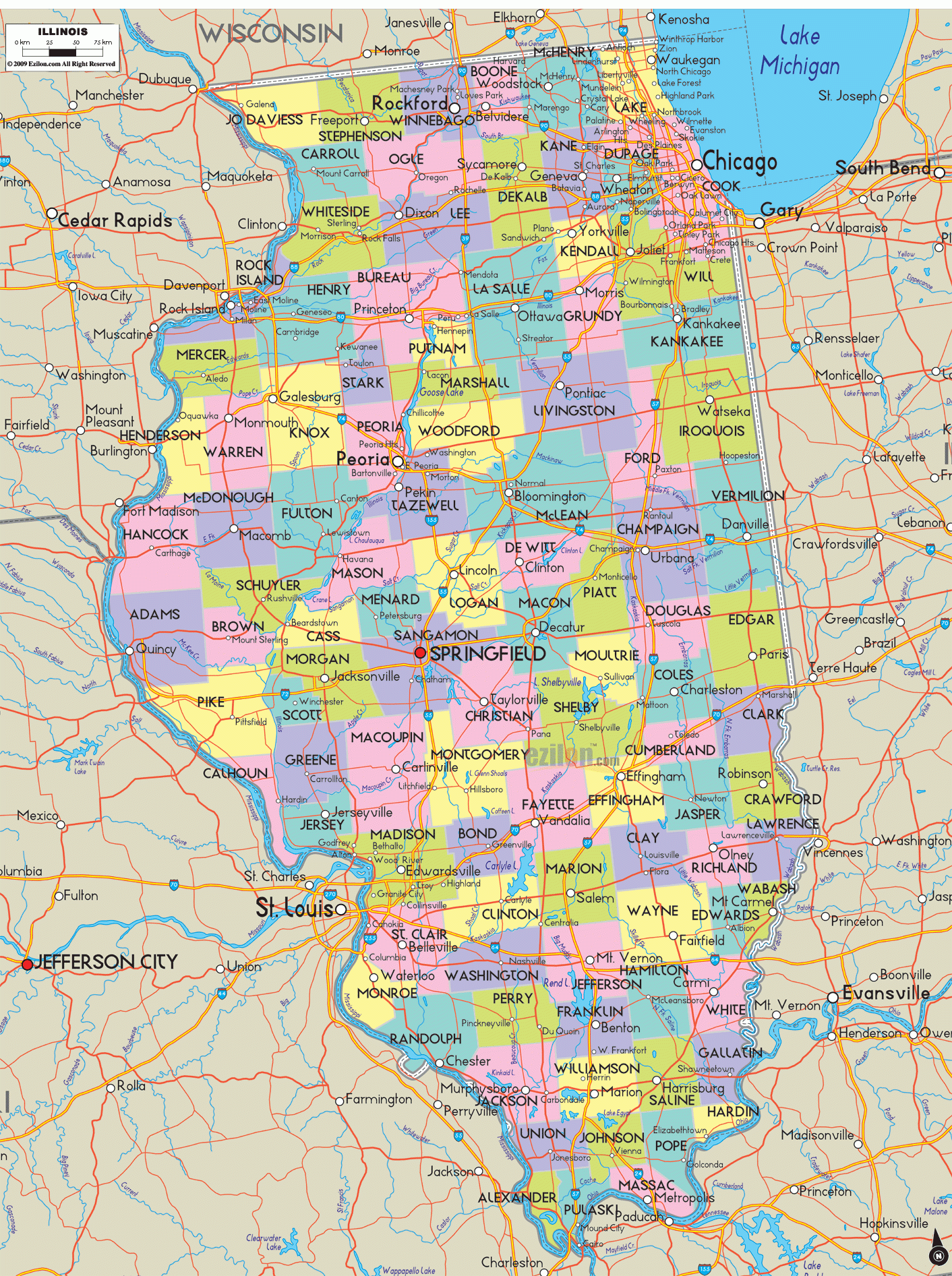 Illinois Printable Map