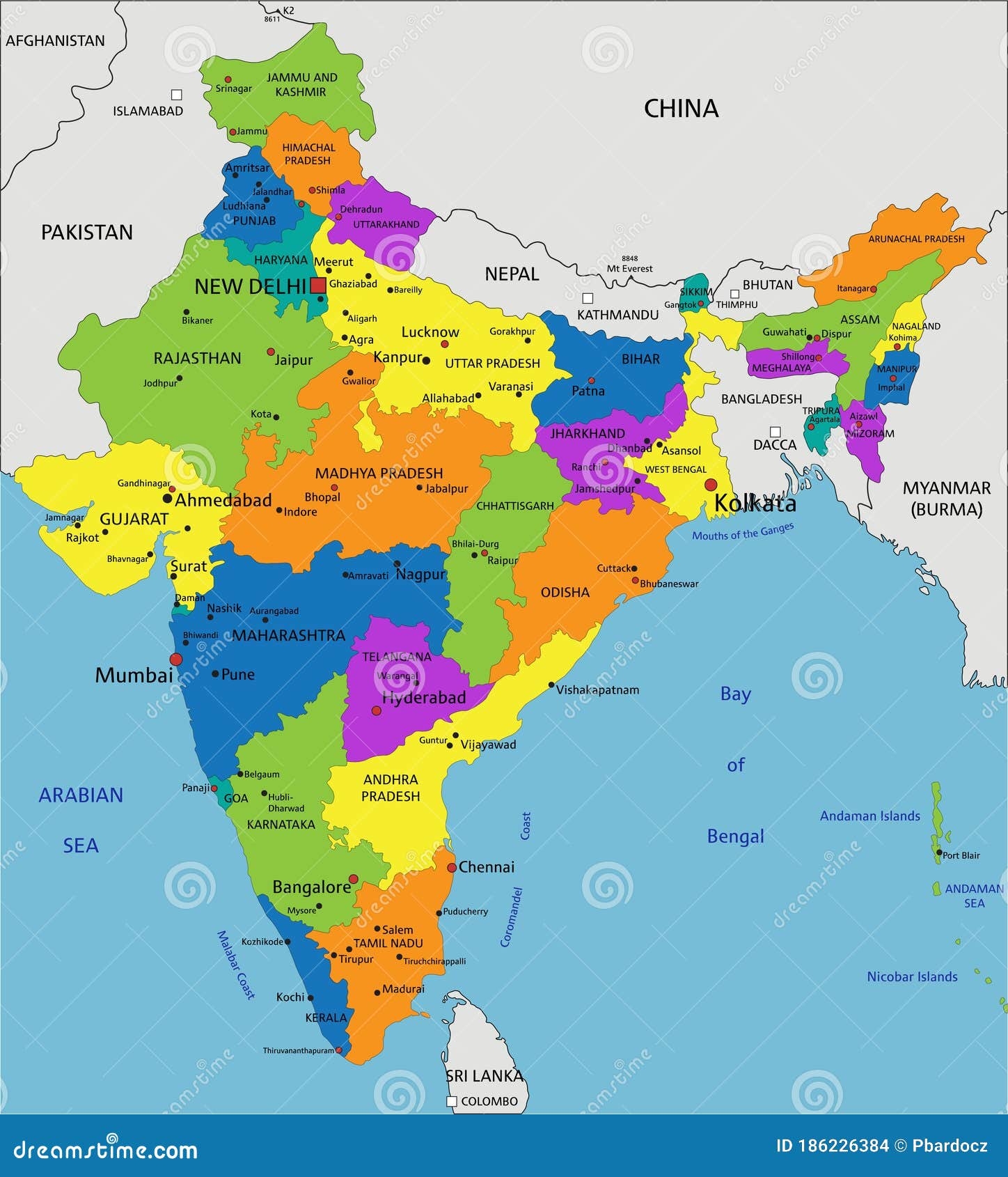 India Political Map Printable