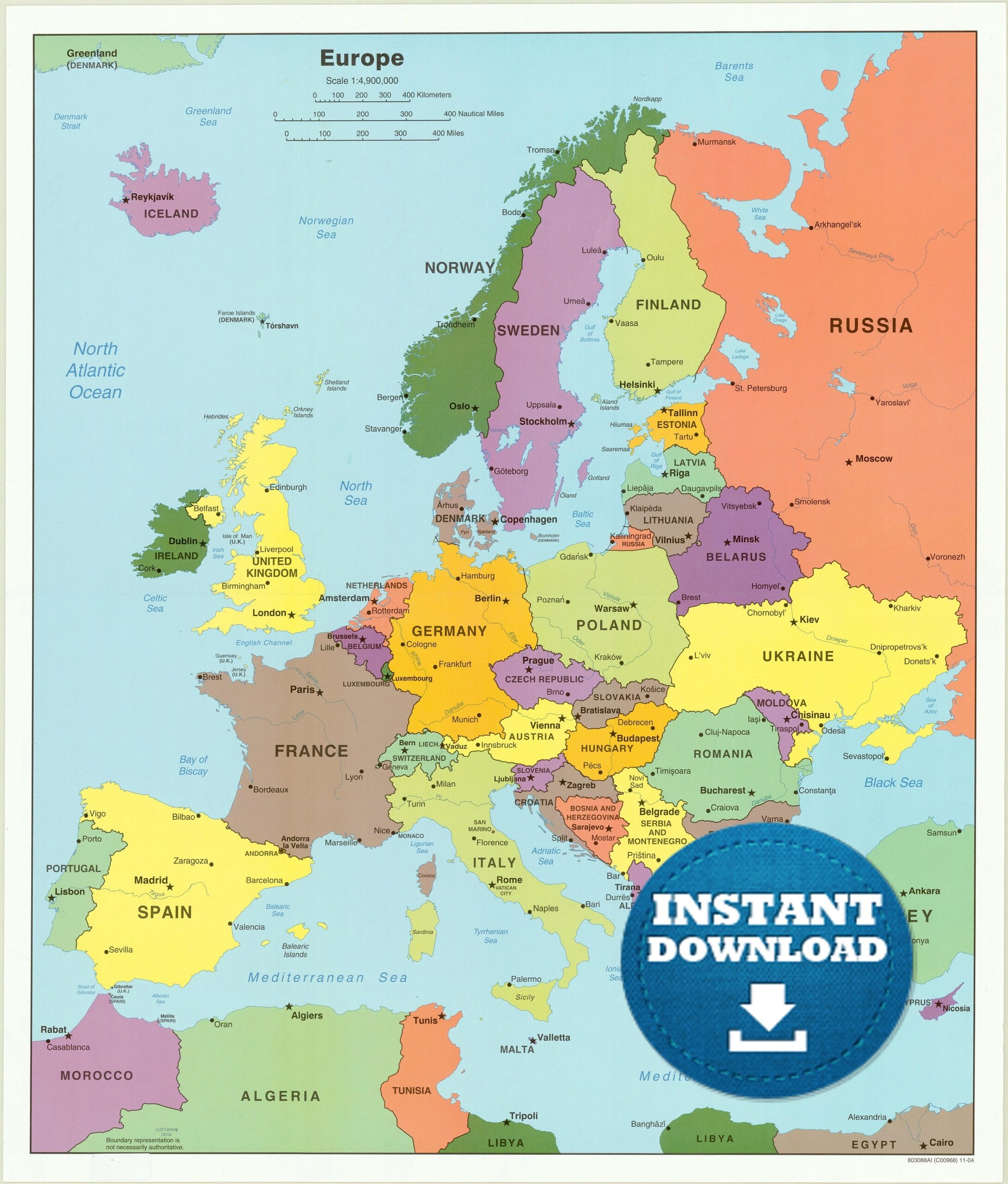 Large Map Of Europe Printable
