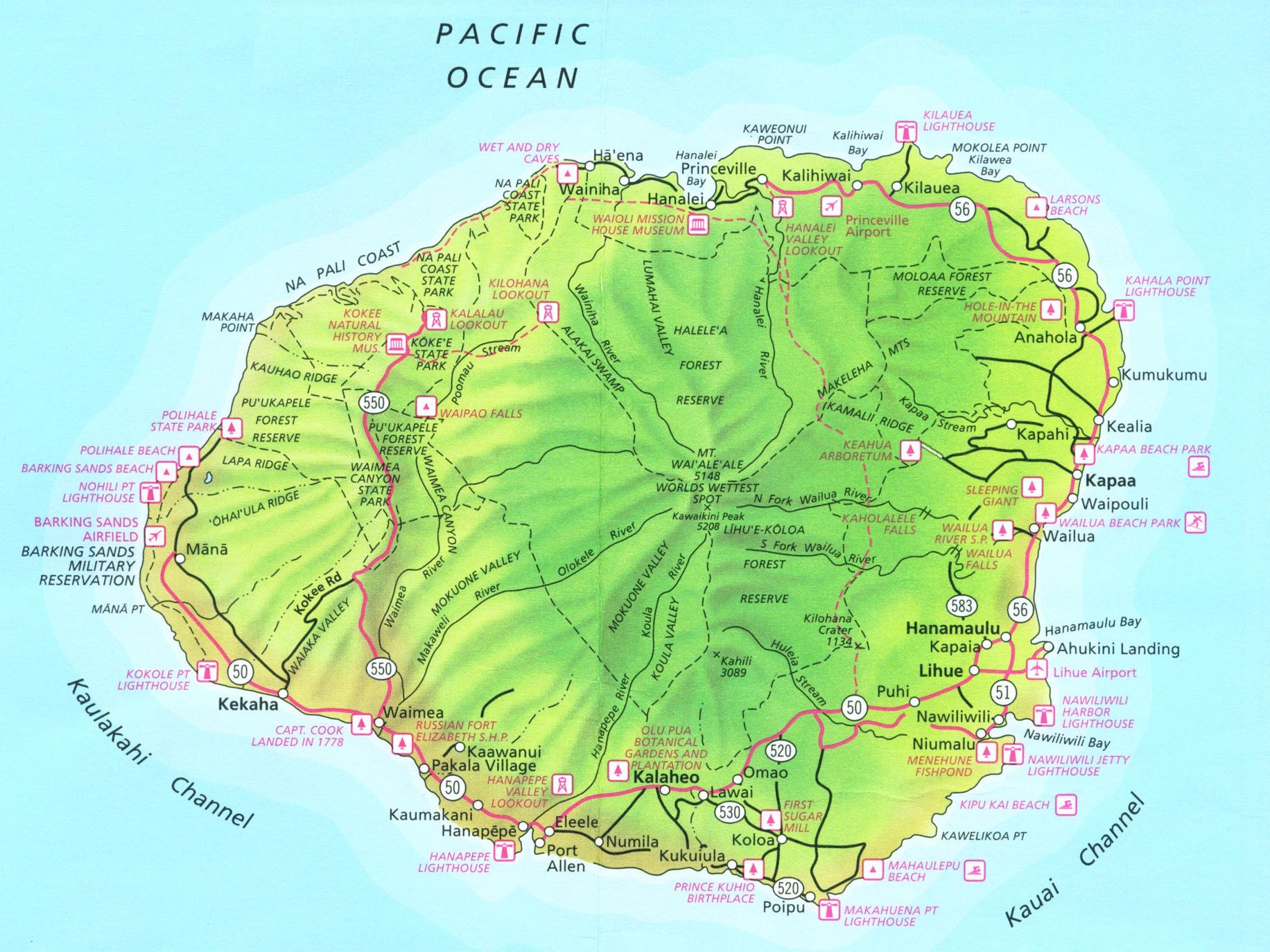 Map Of Kauai Printable Map Of Kauai Printable