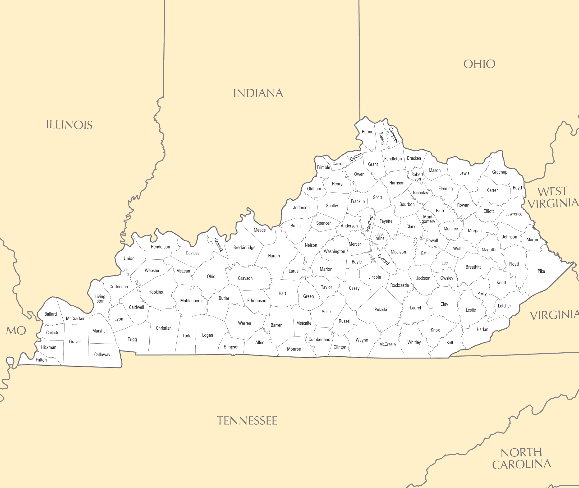 Map Of Kentucky Counties Printable
