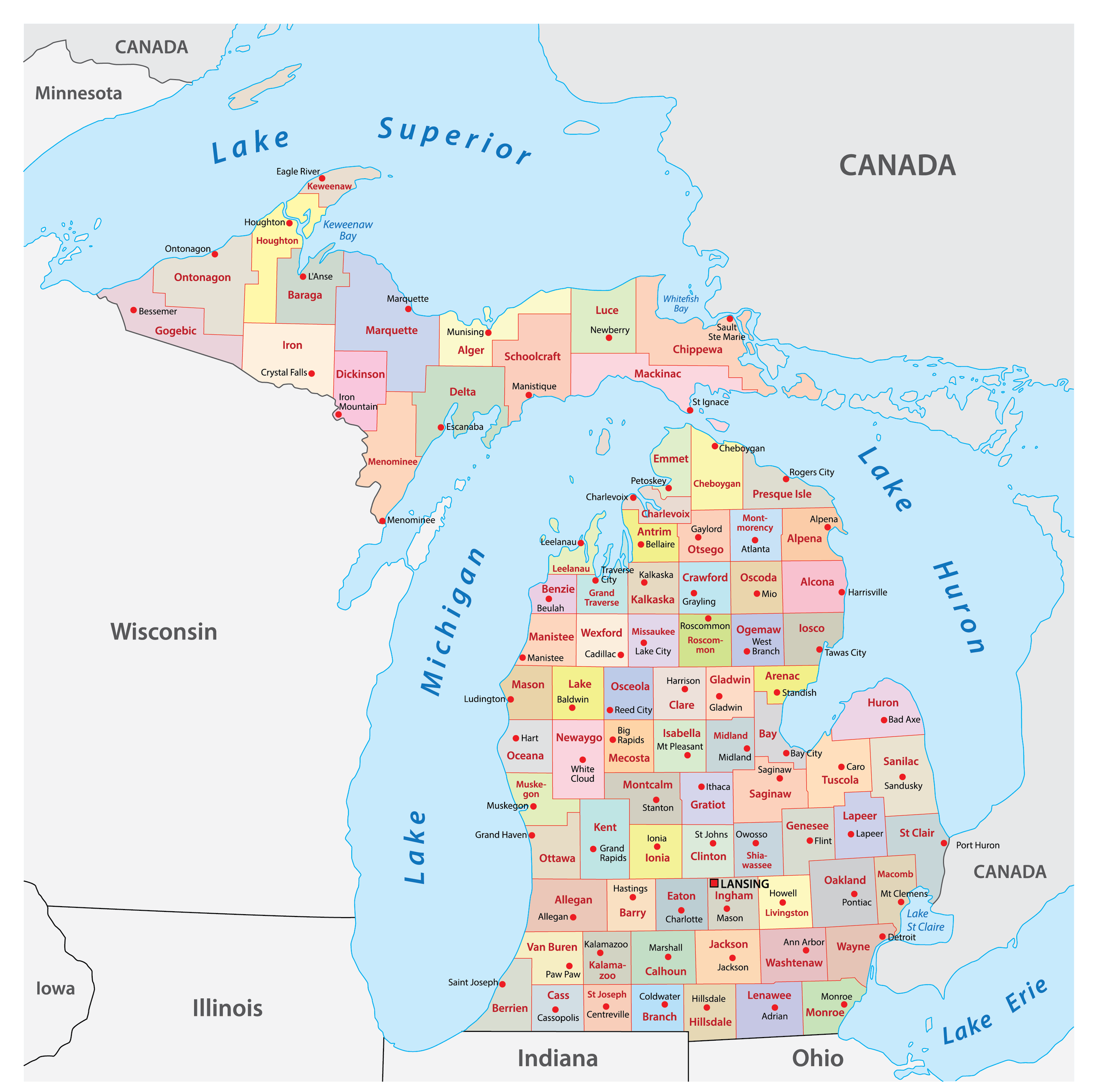 Map Of Michigan Counties Printable