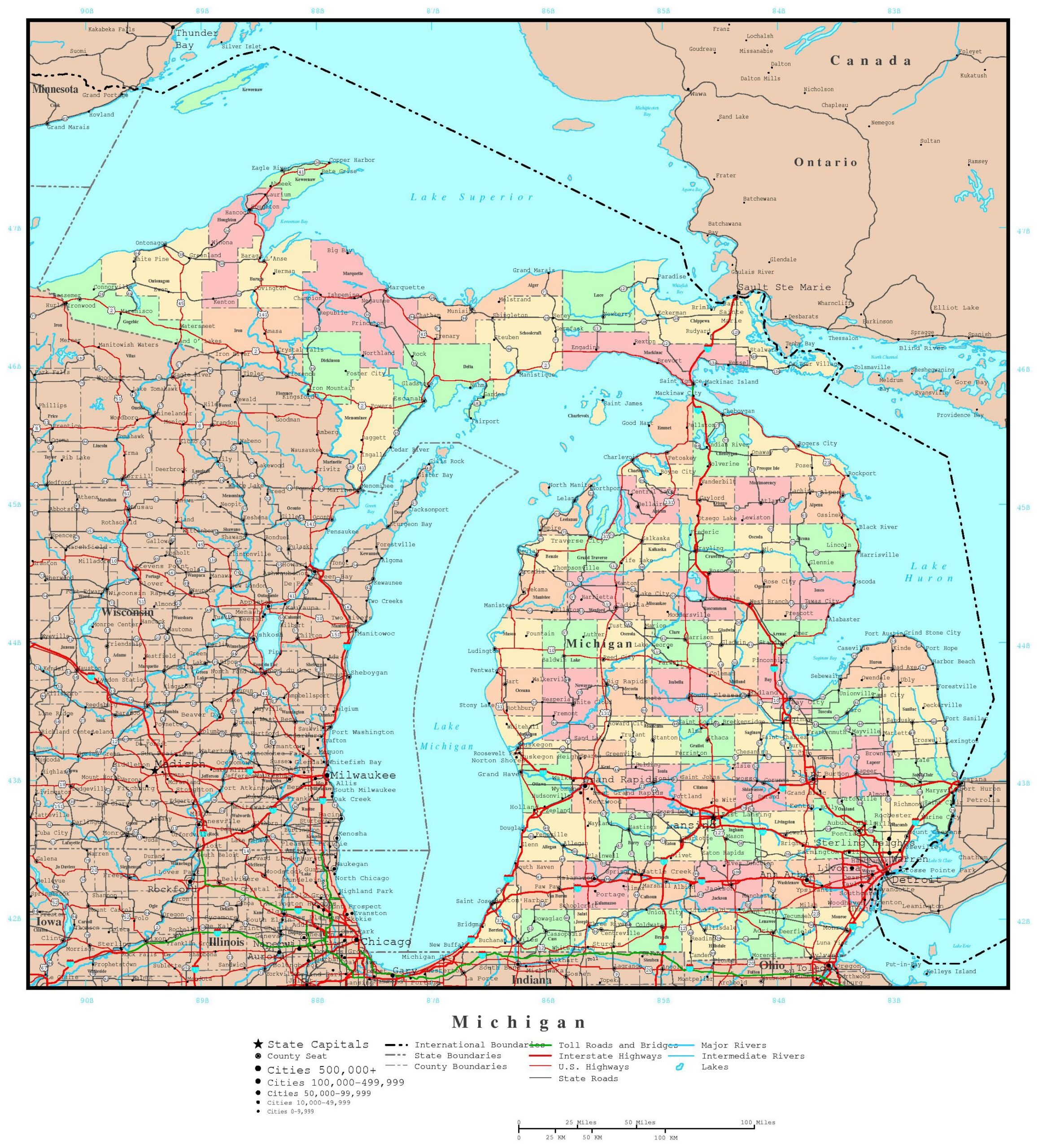 Map Of Michigan Printable Map Of Michigan Printable