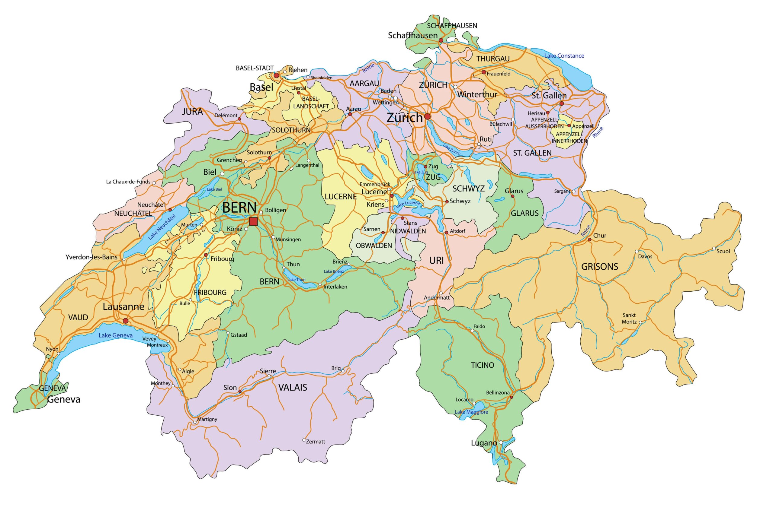 Map Of Switzerland Printable