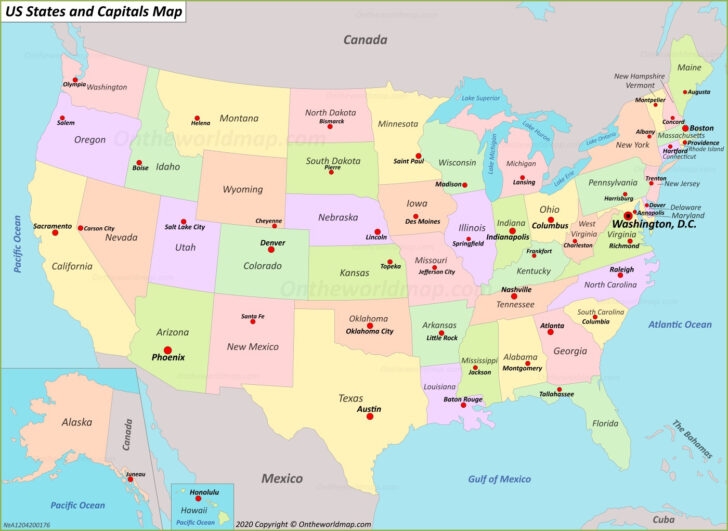 Map Of United States Capitals And Names Printable Map Of USA
