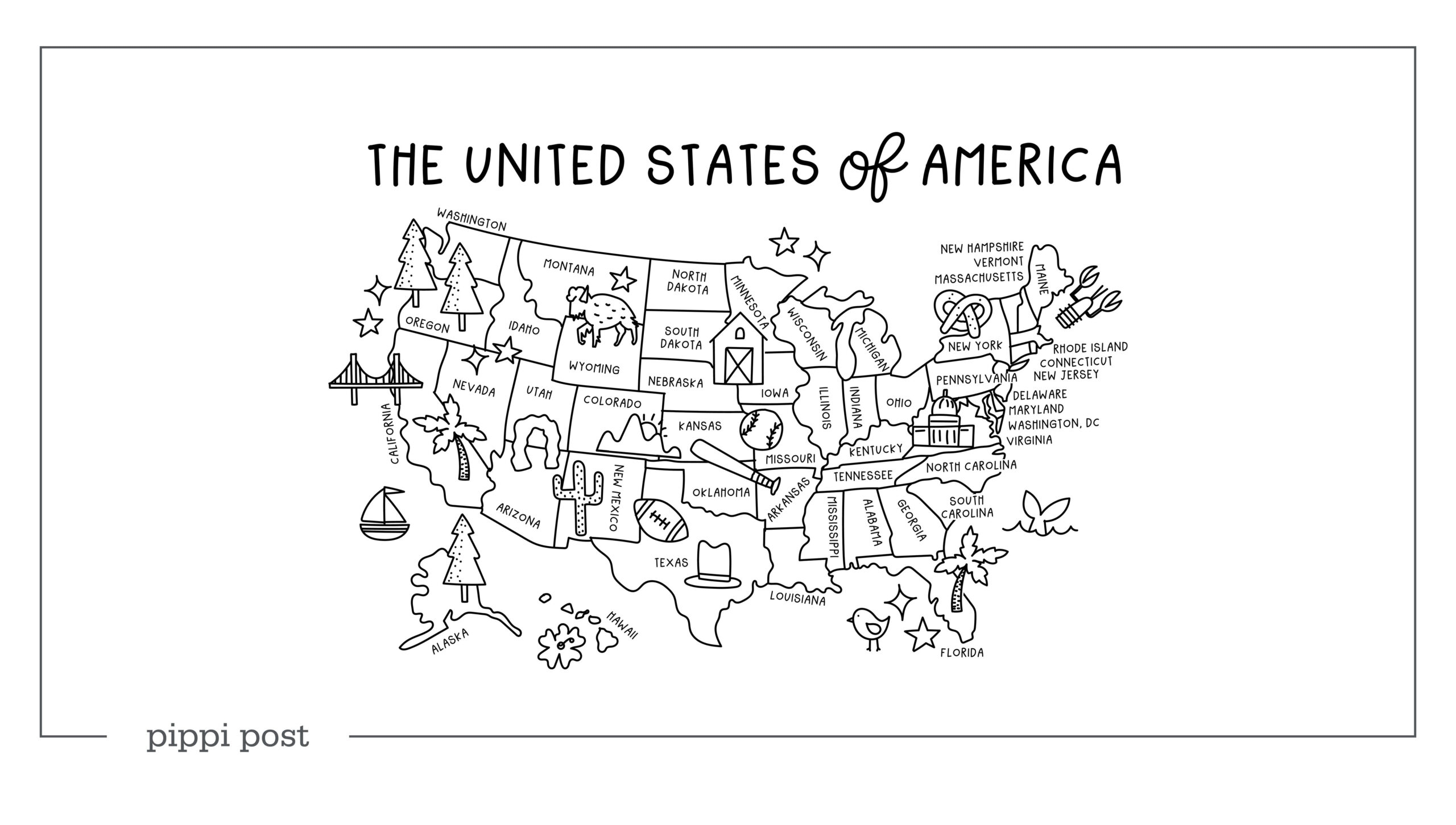 Map Of USA Black And White Printable