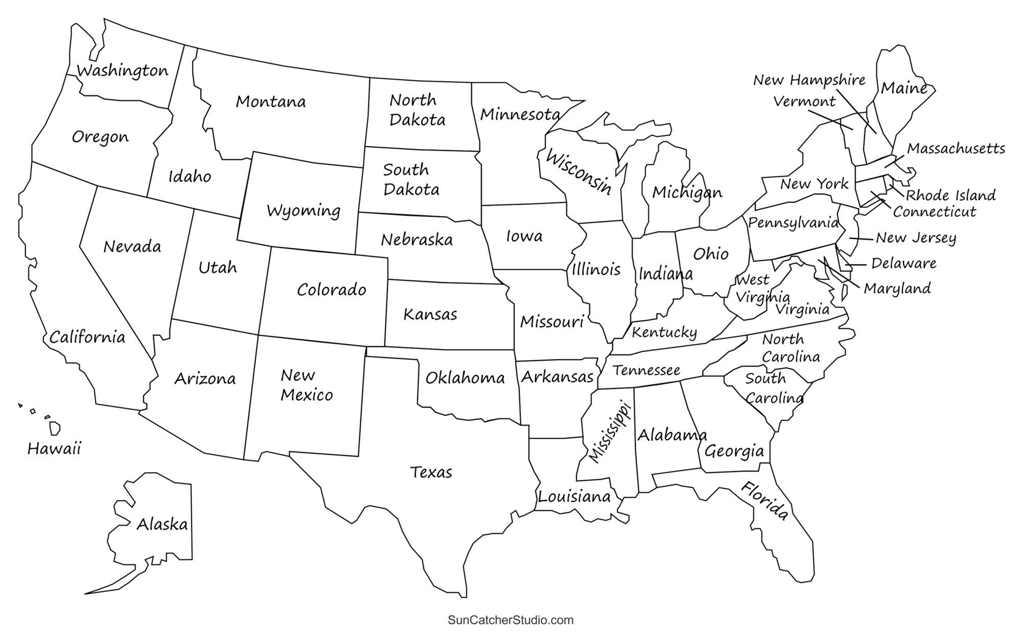 Map Of USA With State Names Printable