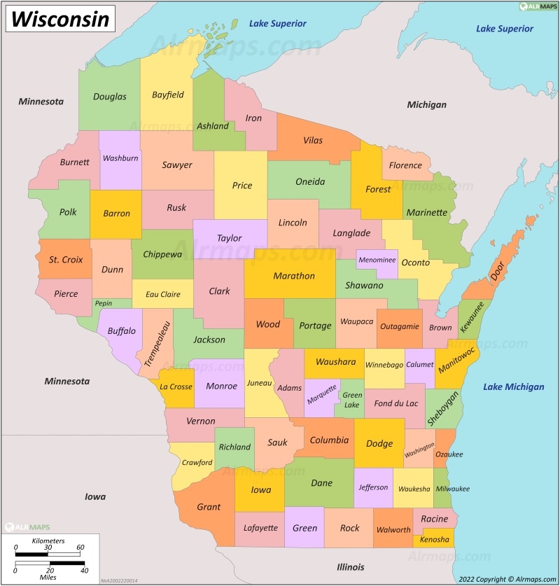 Map Of Wisconsin Counties Printable