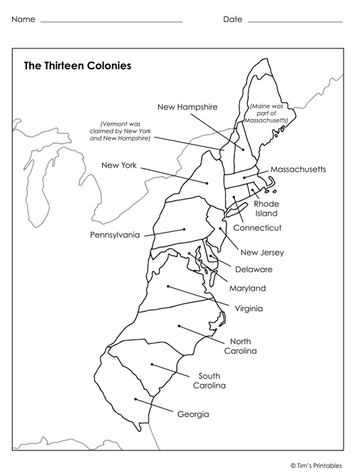 Map Thirteen Colonies Printable Printable Sight Words List