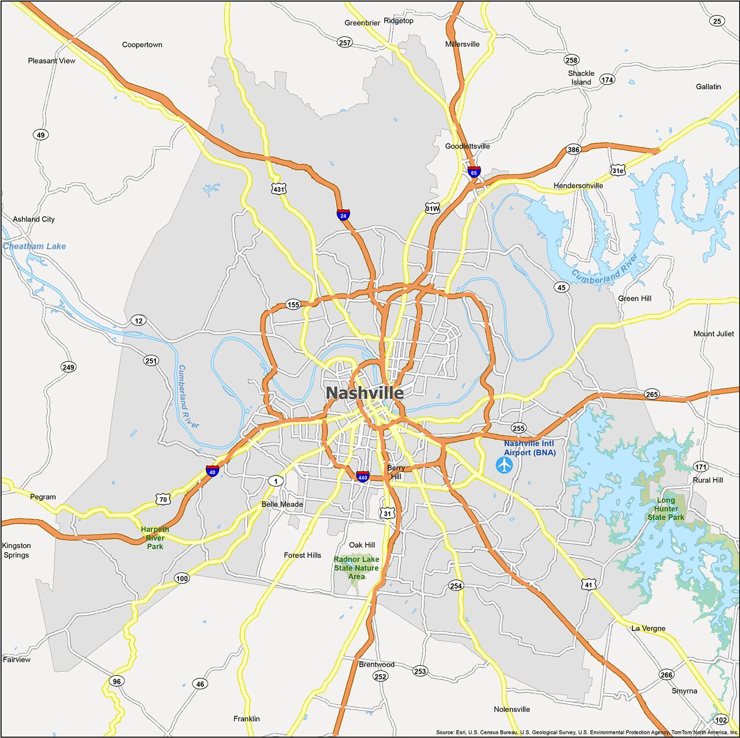 Nashville Printable Map