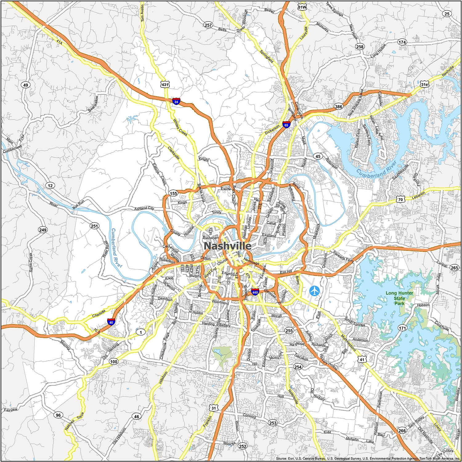 Nashville Printable Map
