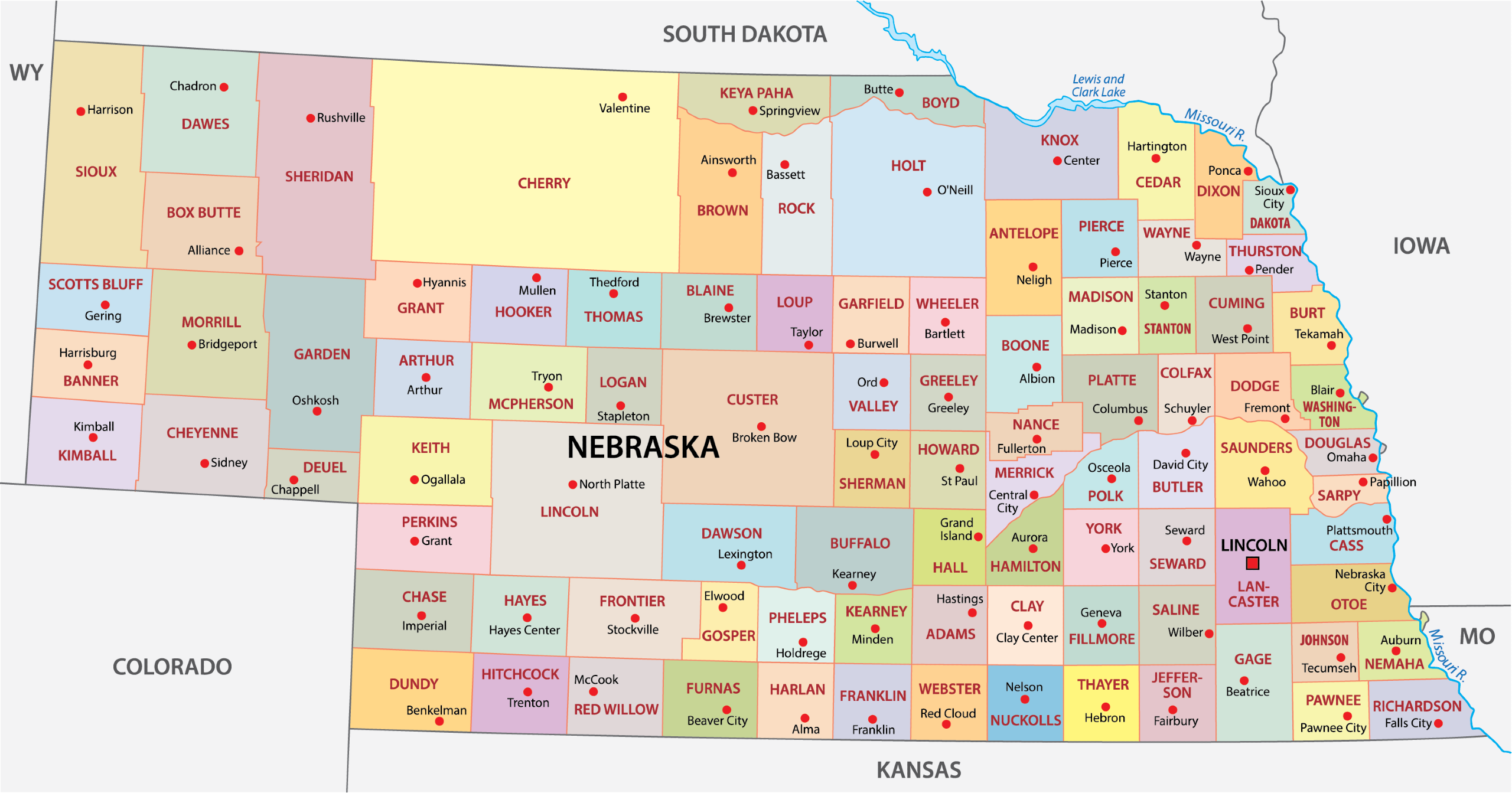 Nebraska County Map Printable