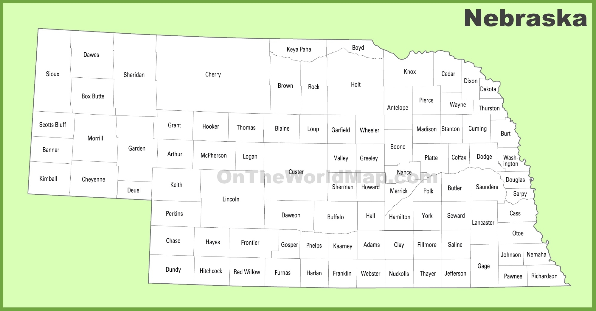 Nebraska County Map Printable Nebraska County Map Printable