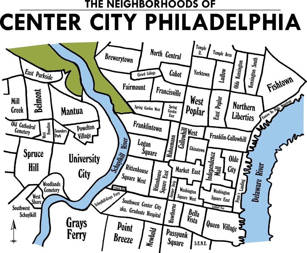Neighborhoods Of Center City Philadelphia Art Print By Philadelphia Map 