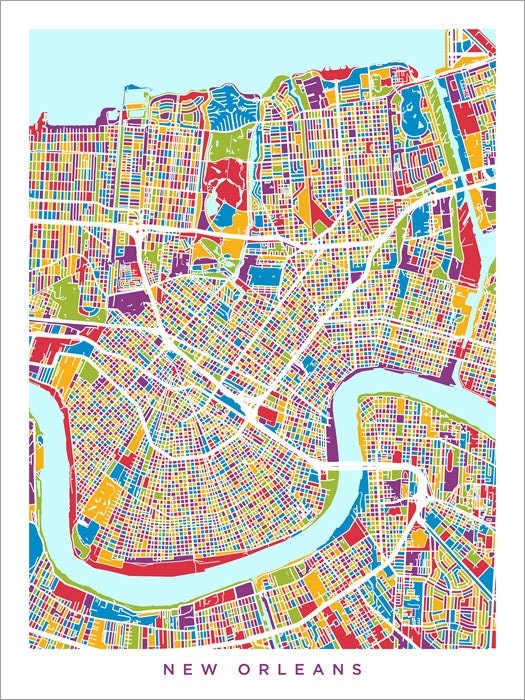 New Orleans Map New Orleans Louisiana City Street Map Art Print 