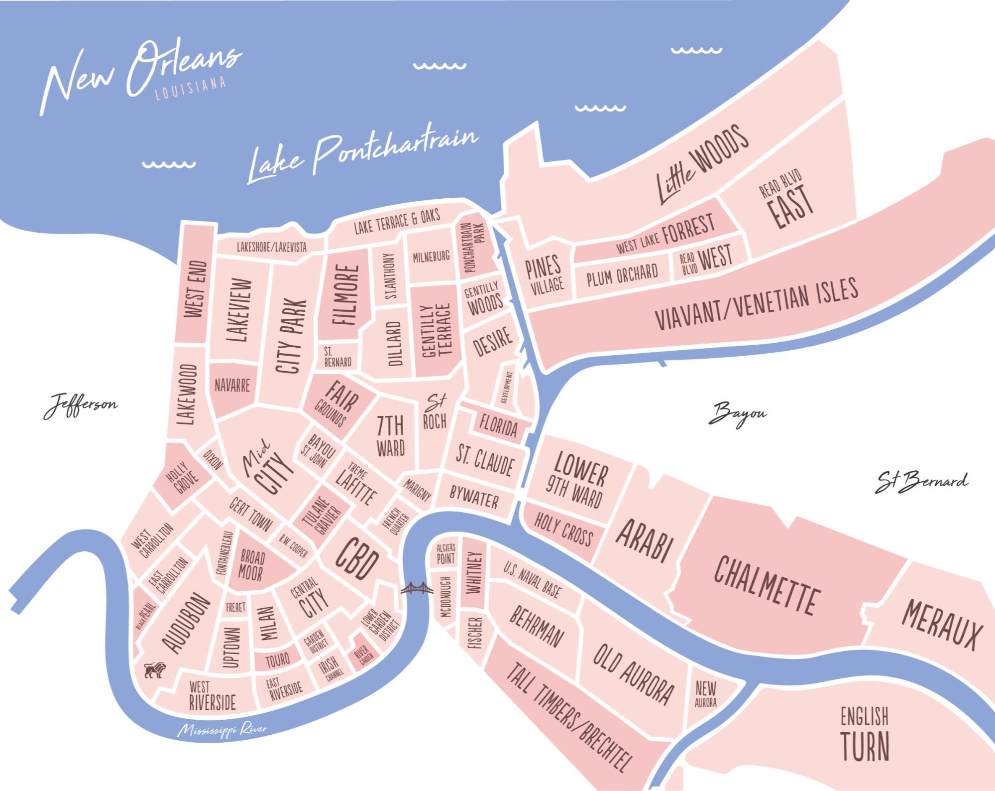 New Orleans Printable Map New Orleans Printable Map