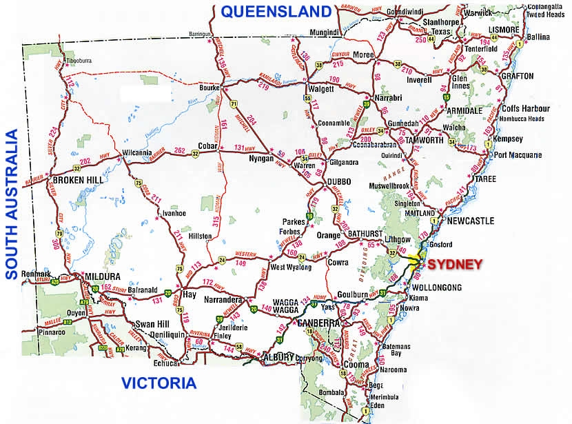 New South Wales Road Map NSW Adams Printable Map