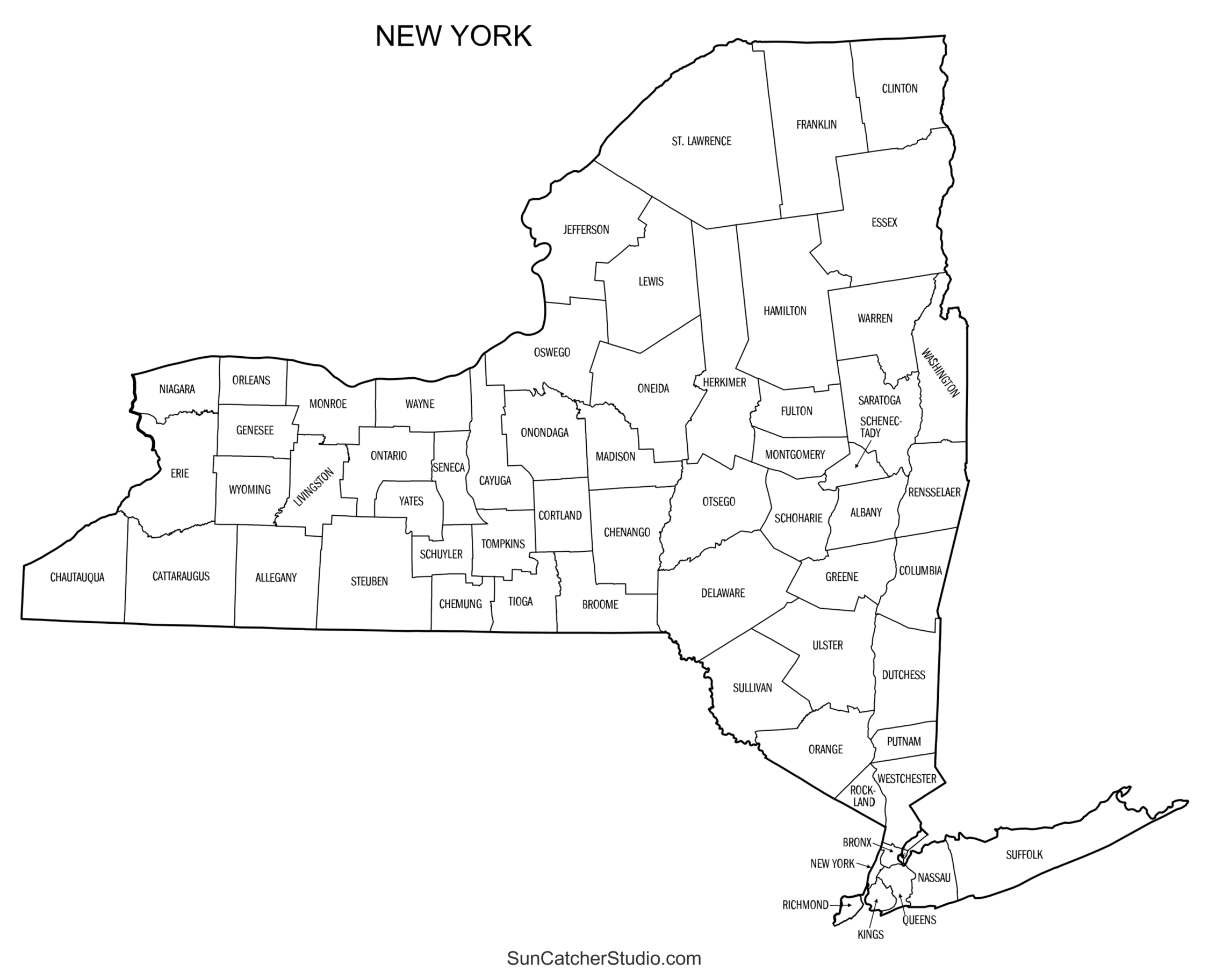 New York County Map Printable State Map With County Lines DIY 