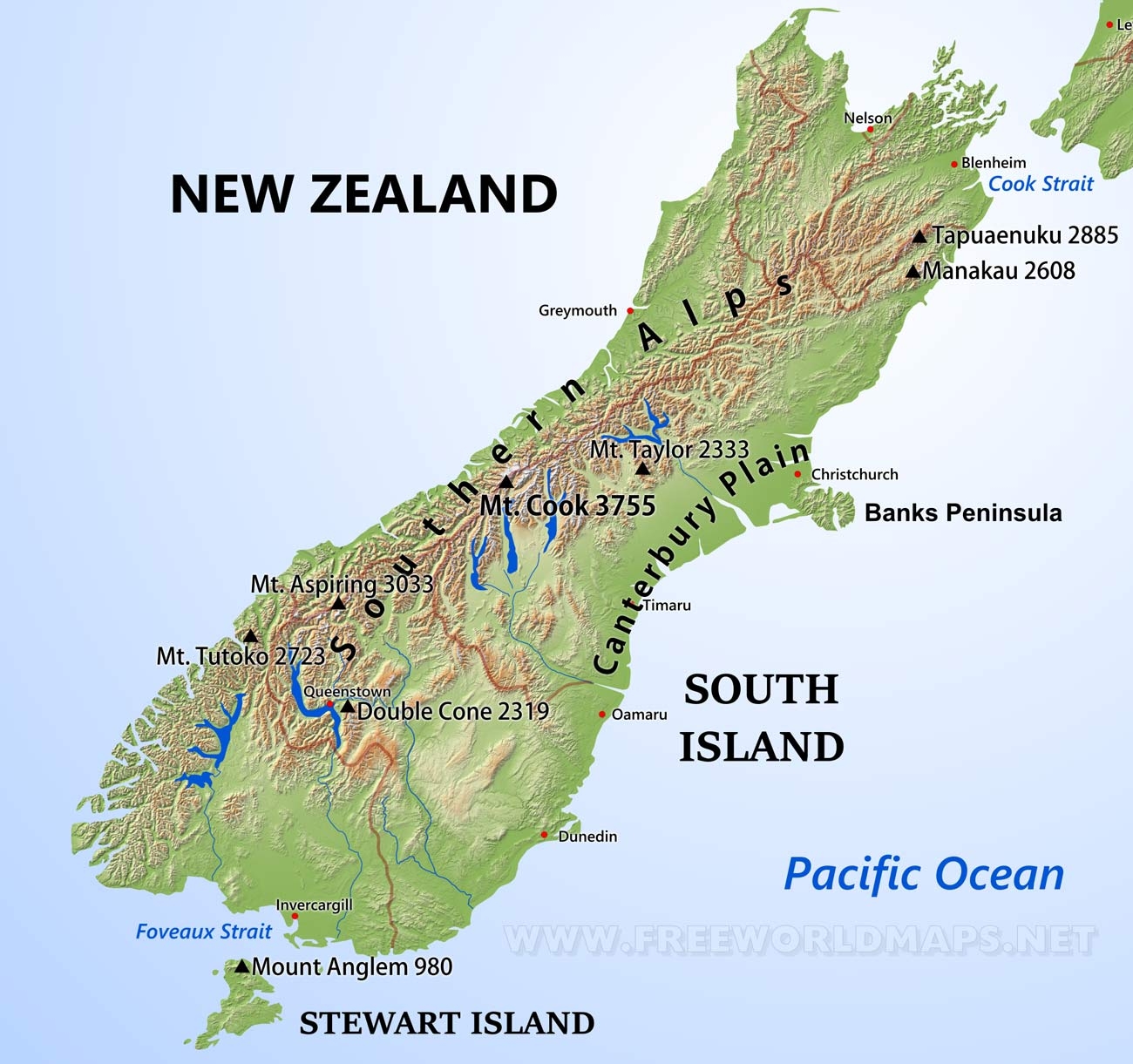 New Zealand South Island Map Printable