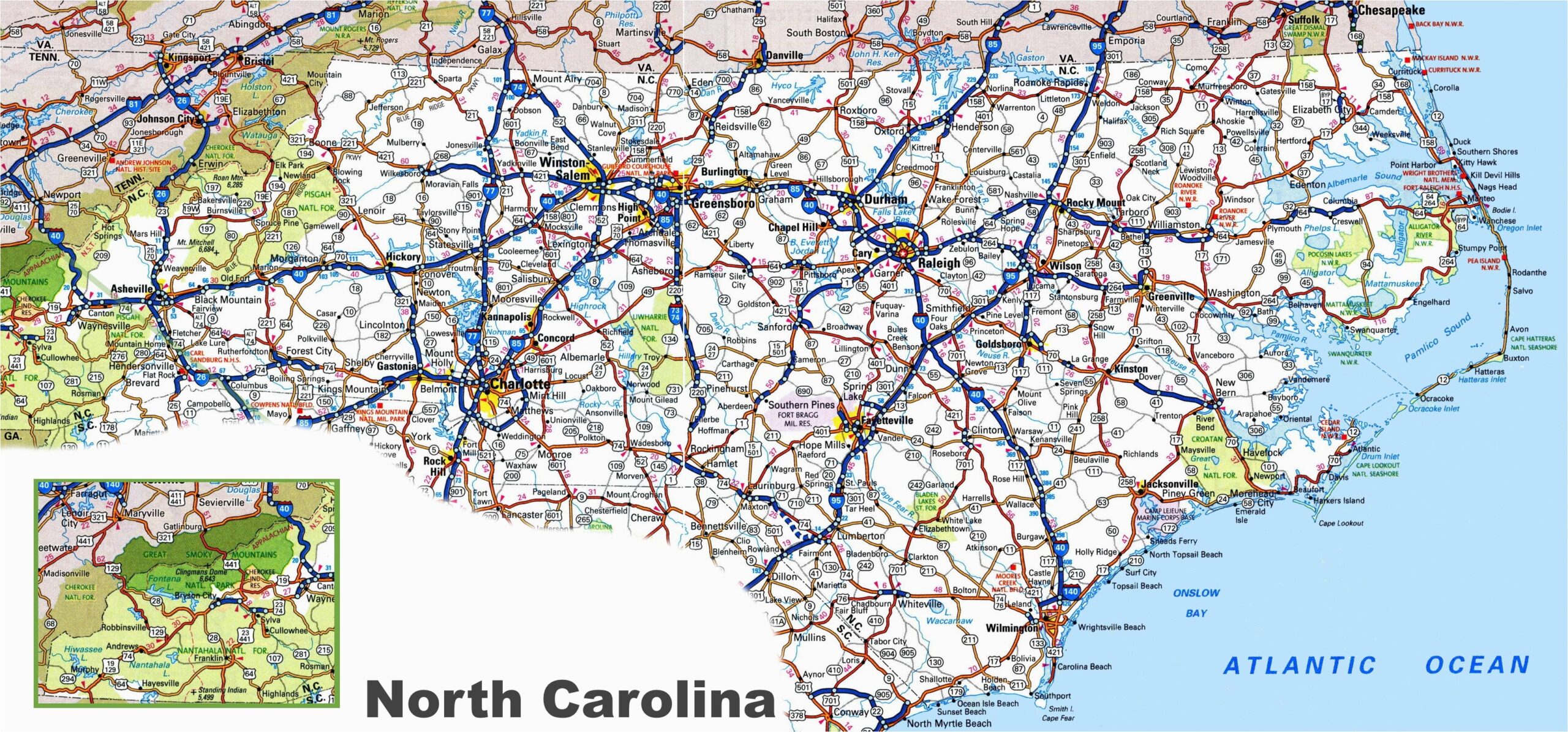North Carolina City Map Printable