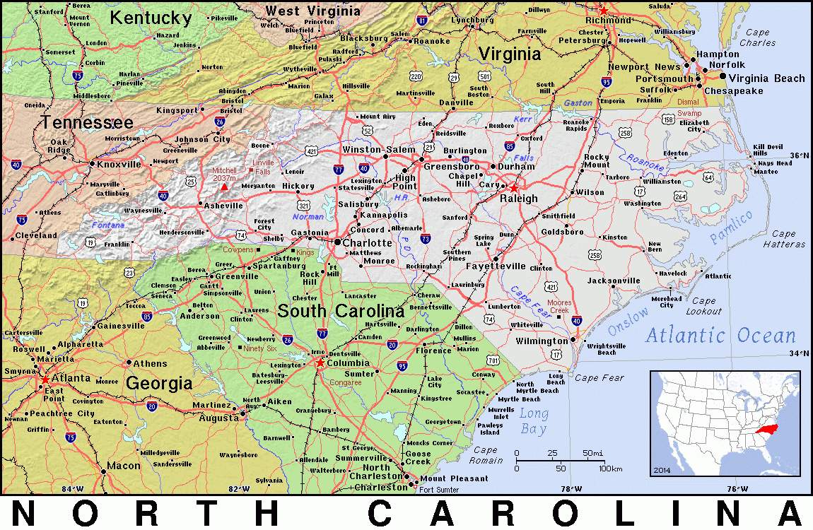 North Carolina State Map Printable