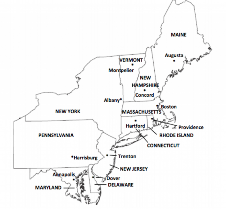 Northeast States And Capitals Map Printable Map Adams Printable Map