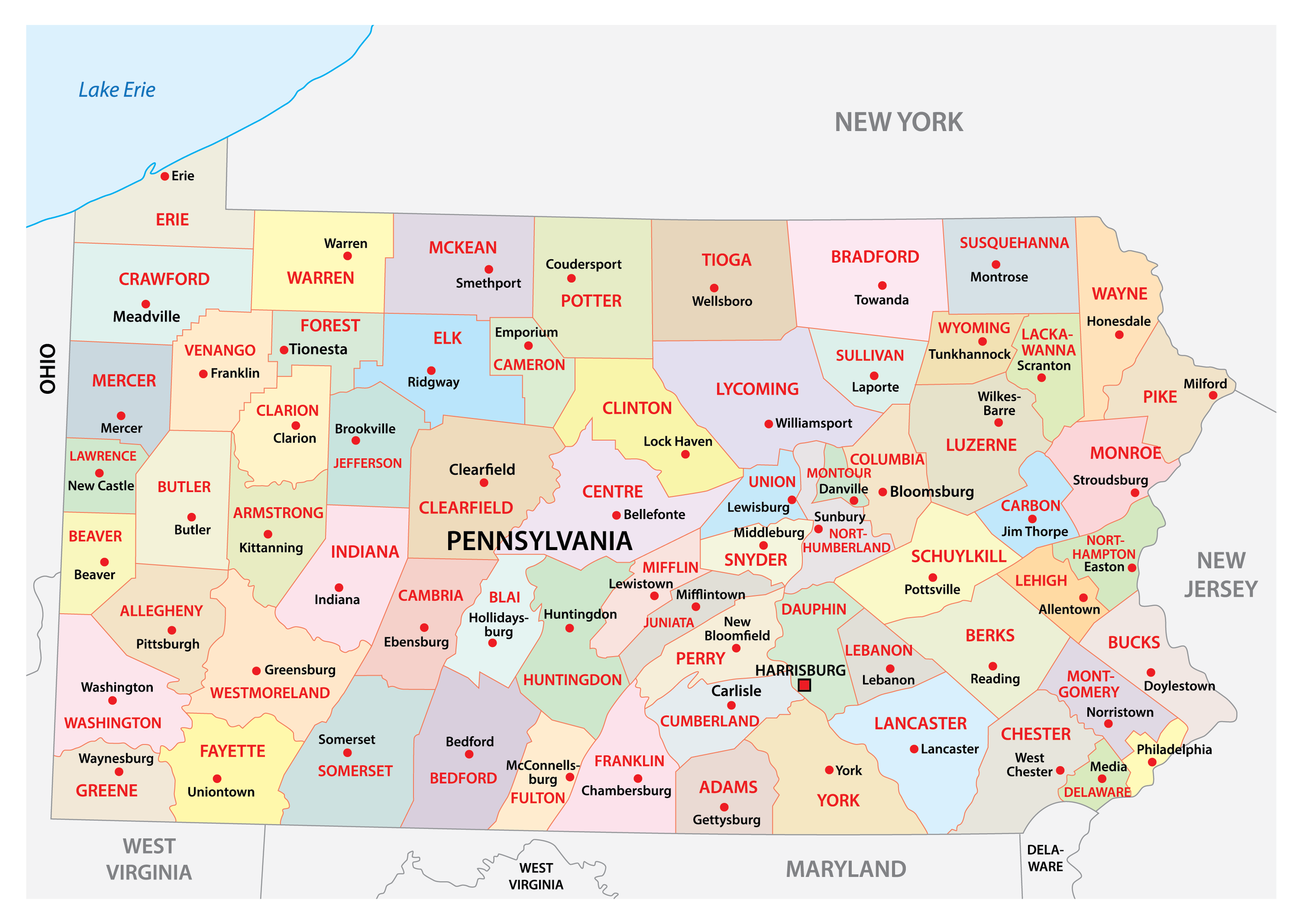 Pennsylvania County Map Printable