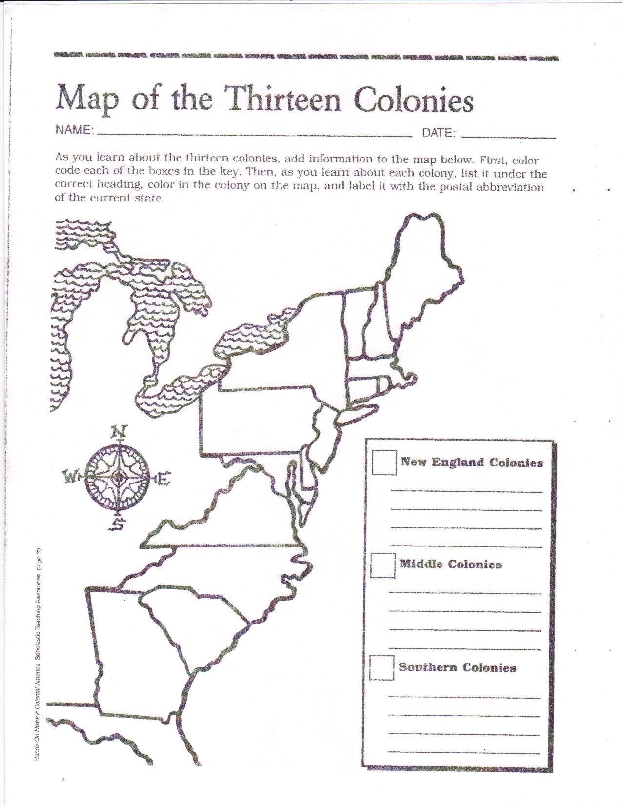 Printable 13 Colonies Map