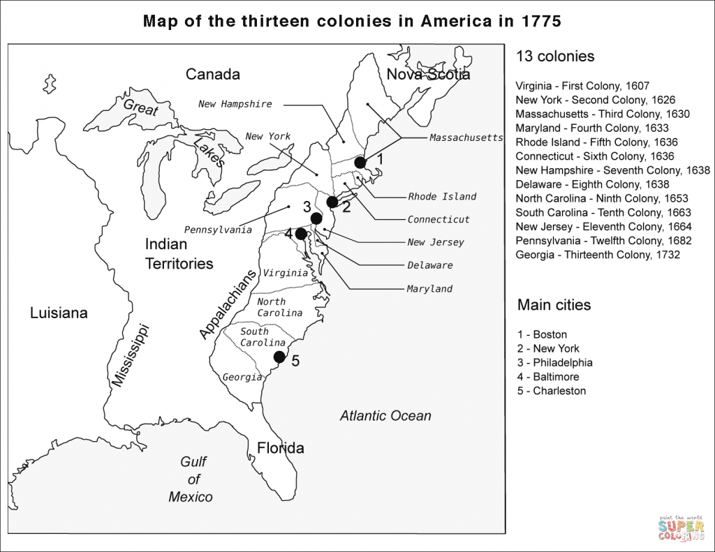 Printable 13 Colonies Map