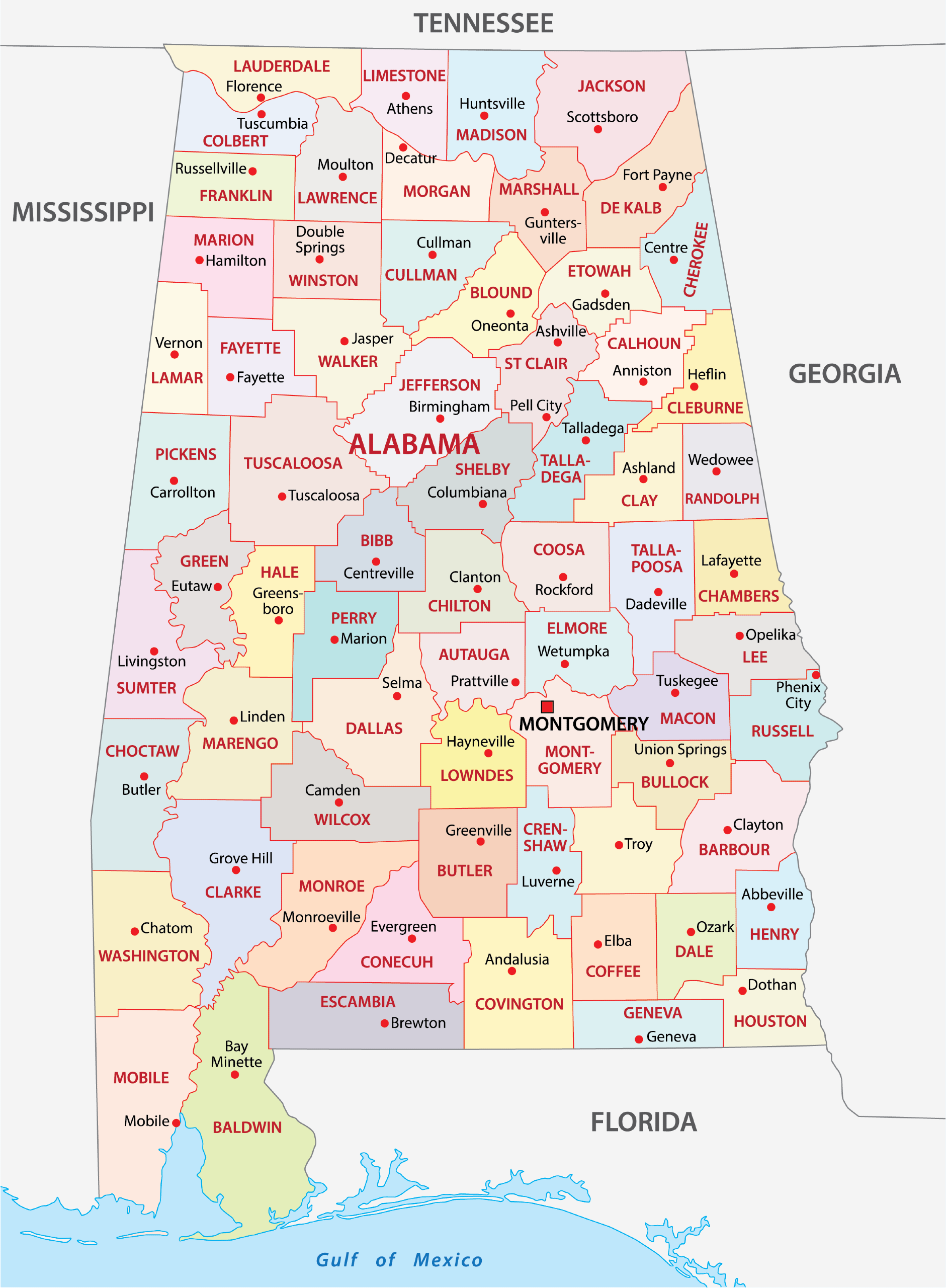 Printable Alabama County Map