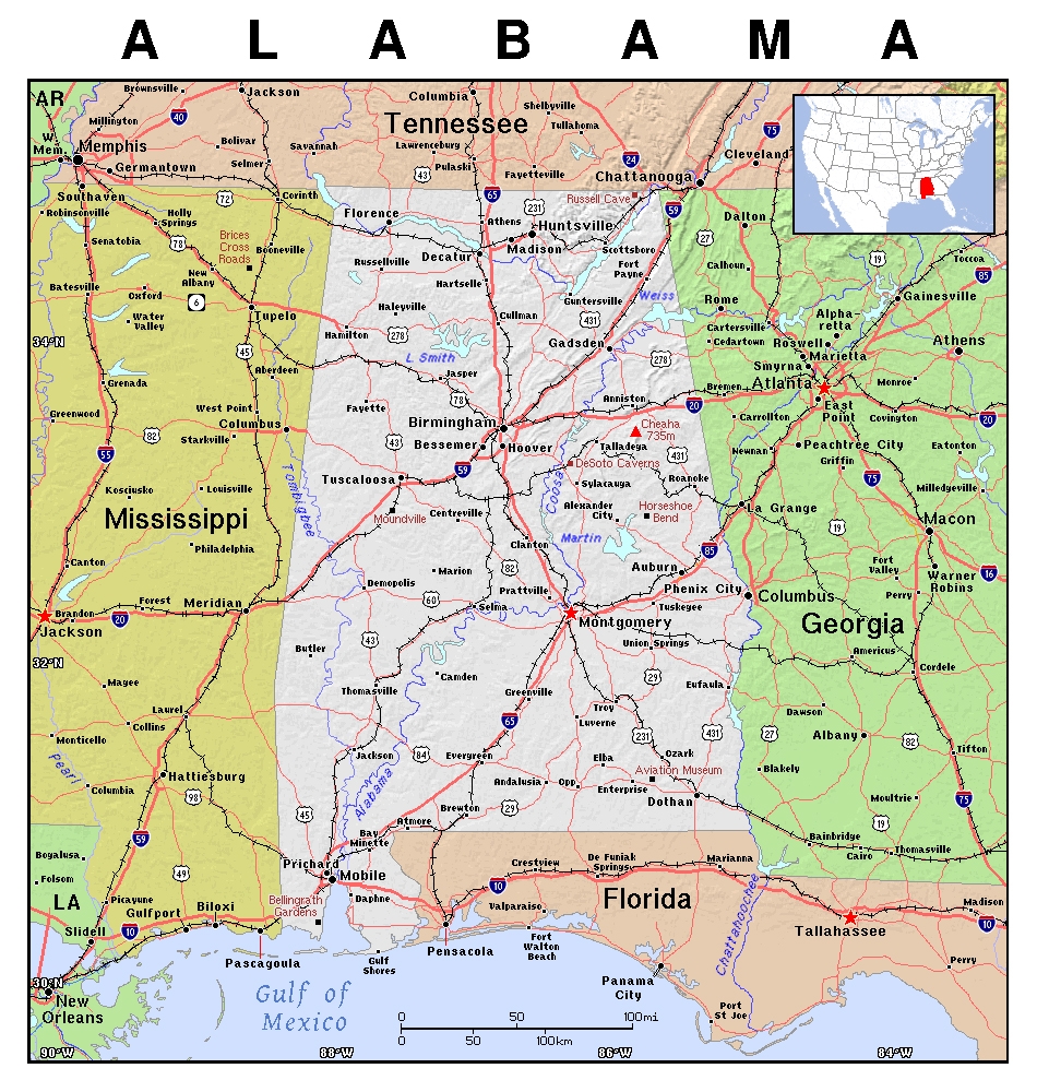 Printable Alabama State Map