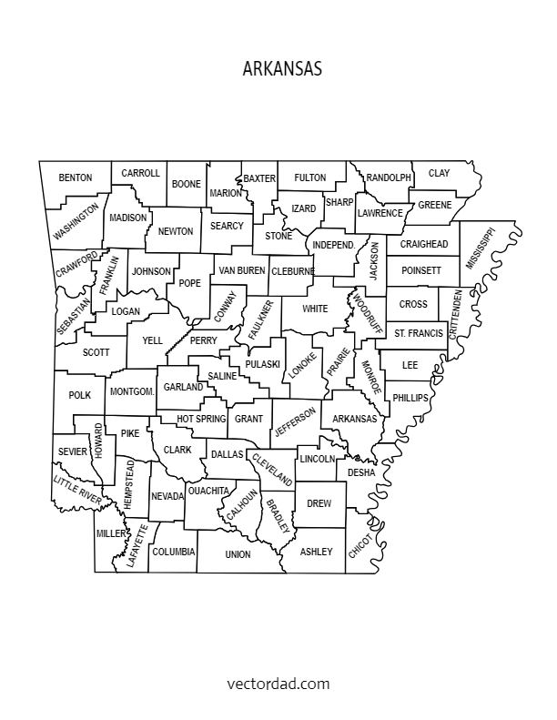 Printable Arkansas County Map