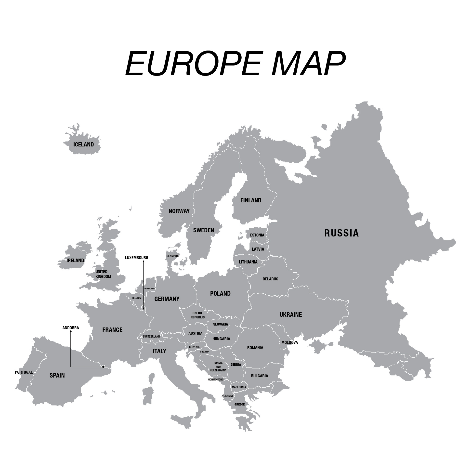 Printable Black And White Map Of Europe