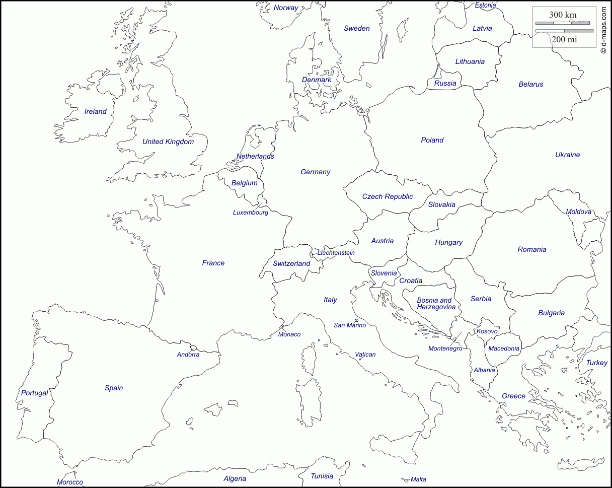 Printable Black And White Map Of Europe